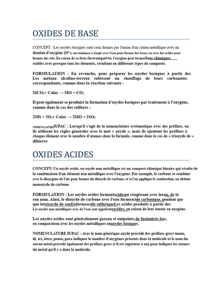 Types d'oxydes et leur nomenclature | PDF | Oxyde | Métaux