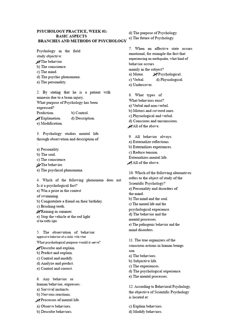 Psychology Practice Week 1 | PDF | Psychology | Mind