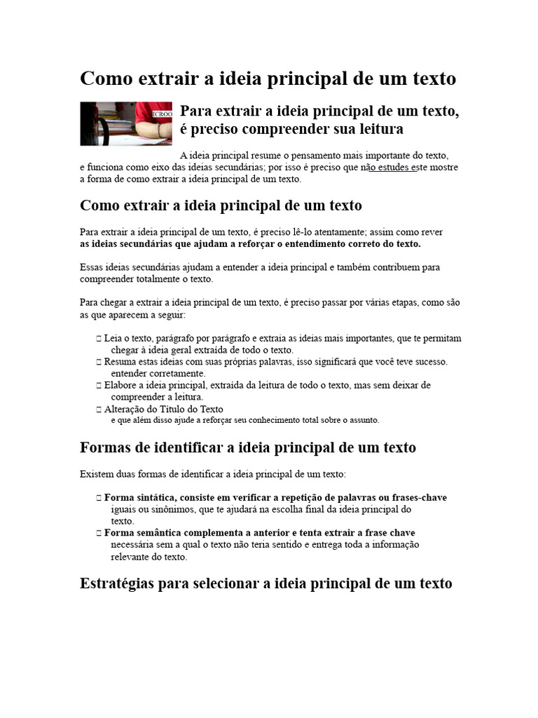 Como Extrair a Ideia Principal de Textos | PDF | Informação | Pensamento