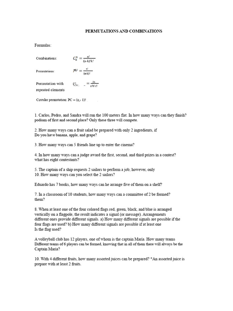 Permutations and Combinations Examples | PDF