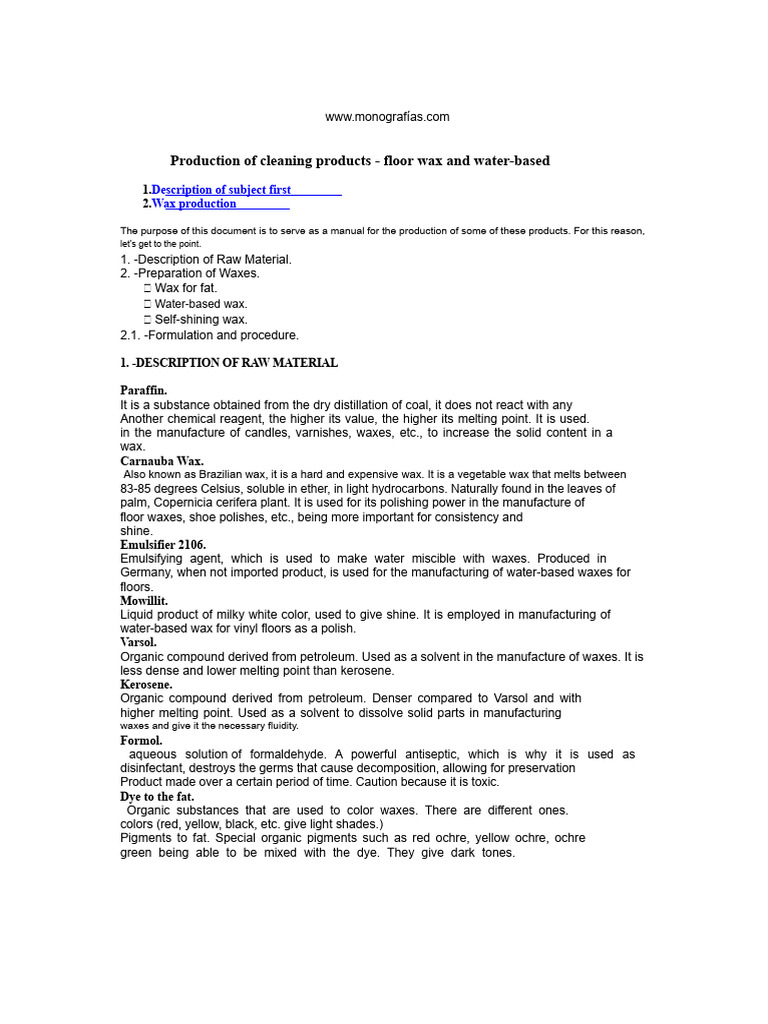 Cleaning Product Production Manual | PDF | Wax | Solvent
