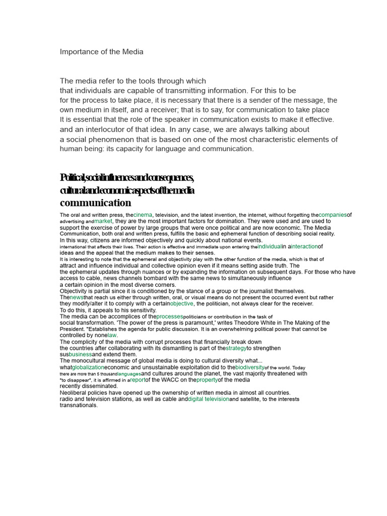 Role of Media in Society and Communication | PDF | Communication ...