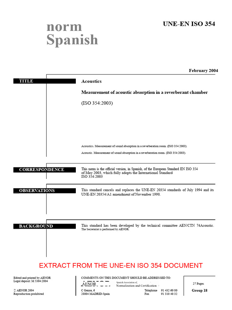 ISO 354:2003 Acoustic Absorption Standard | PDF | Sound | Classical ...