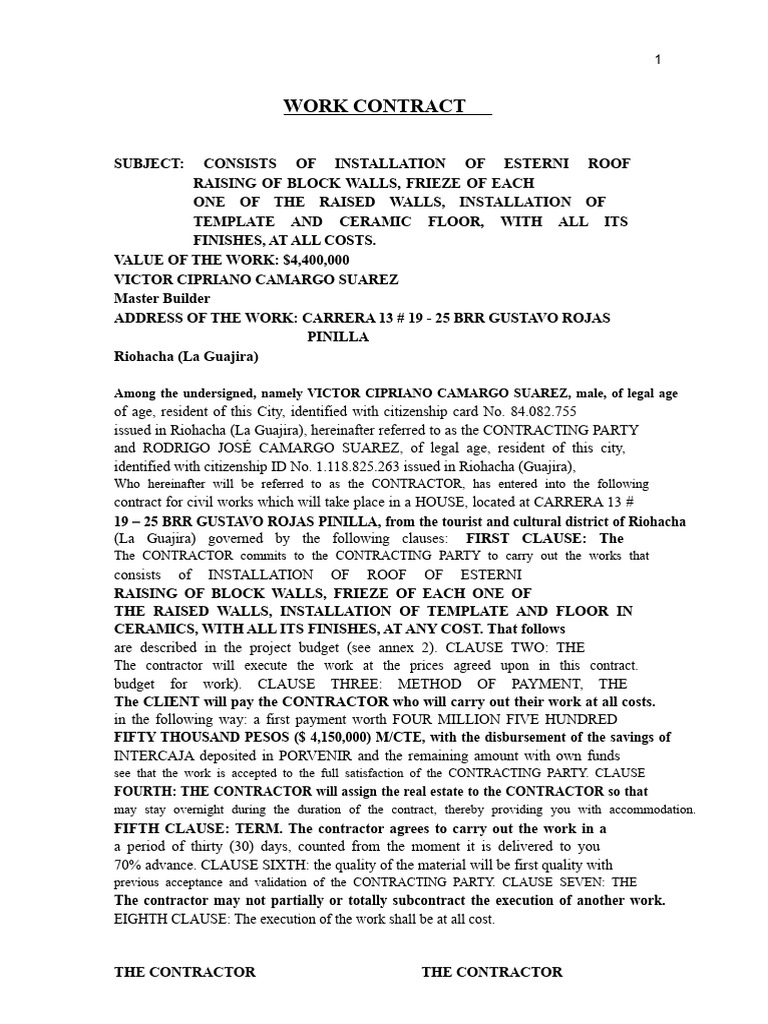 WORK CONTRACT and BUDGET 1 | PDF