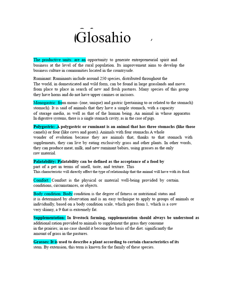 Glossary-Introduction-Animal Science | PDF | Ecosystem | Ruminant