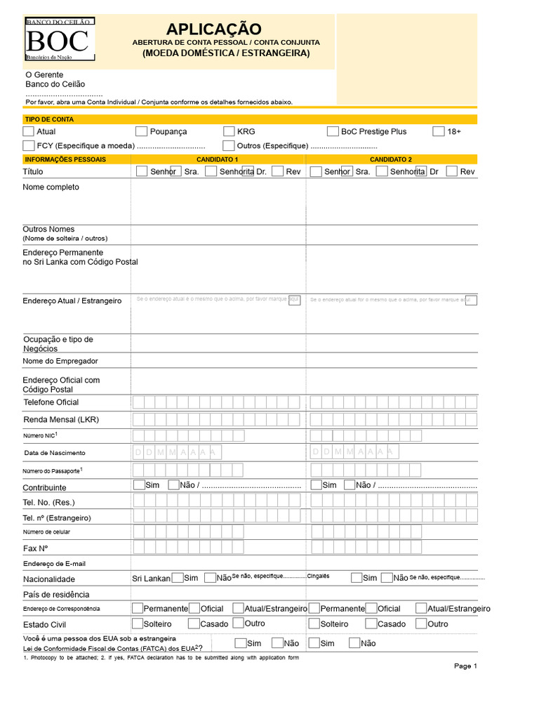 Formulário de Abertura de Conta BOC | PDF | Acesso a operações ...