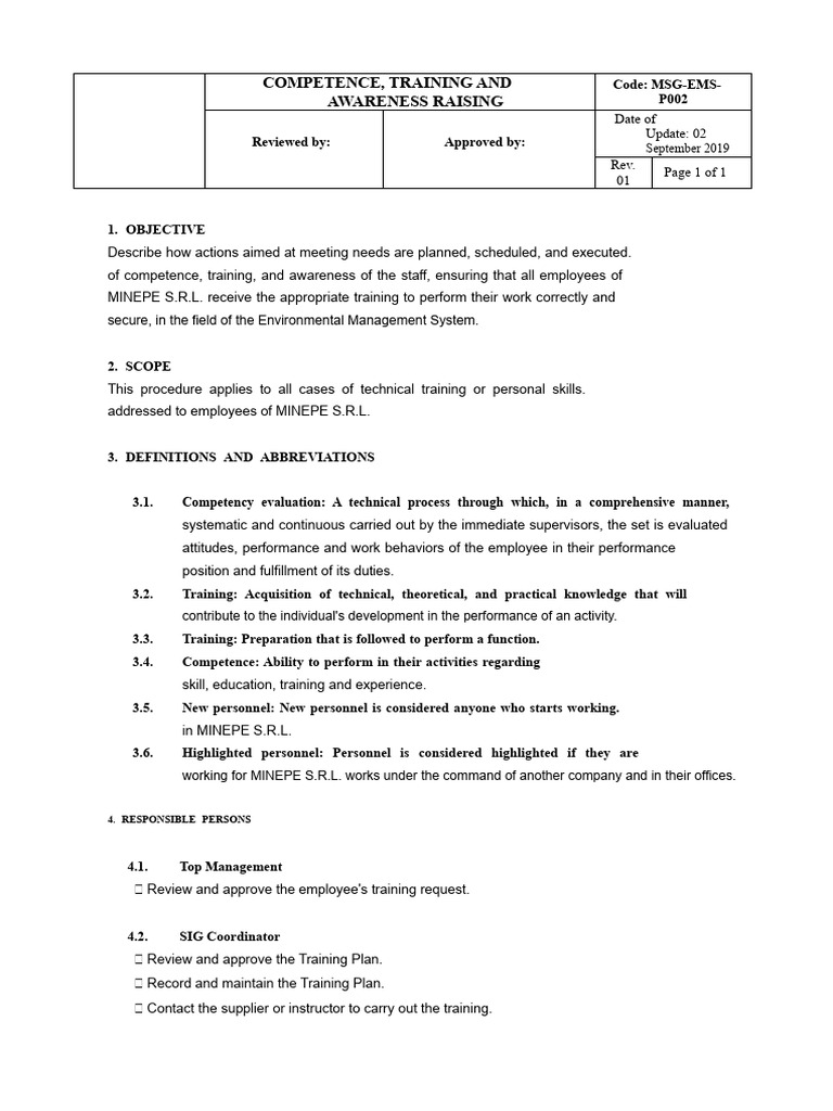 Competence, Training, and Awareness Procedure | PDF | Human Resources ...
