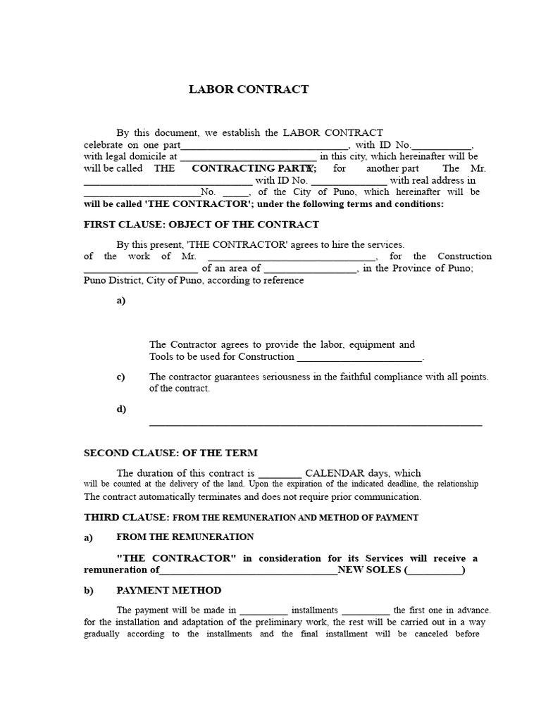 Labor Contract for Construction Services | PDF | Justice | Crime & Violence