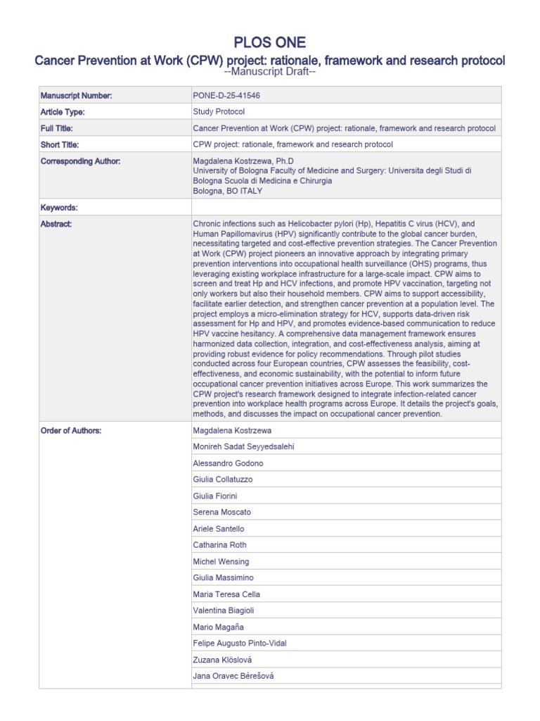 Cancer Prevention at Work Protocol | PDF | Hepatitis C | Preventive ...