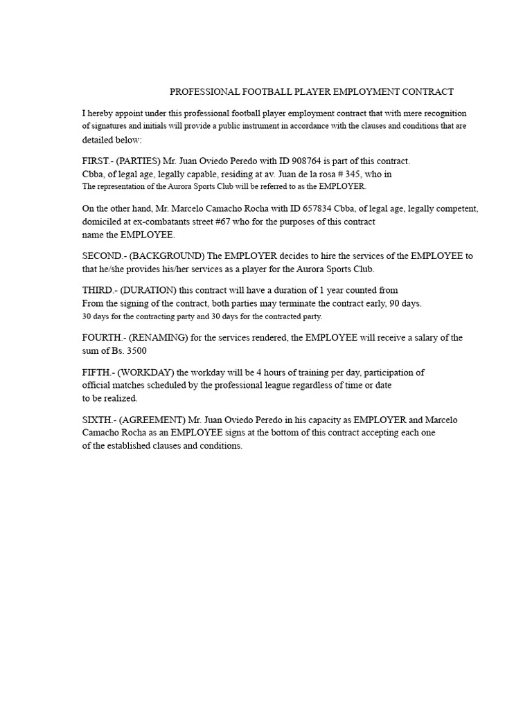 Professional Football Player Employment Contract | PDF