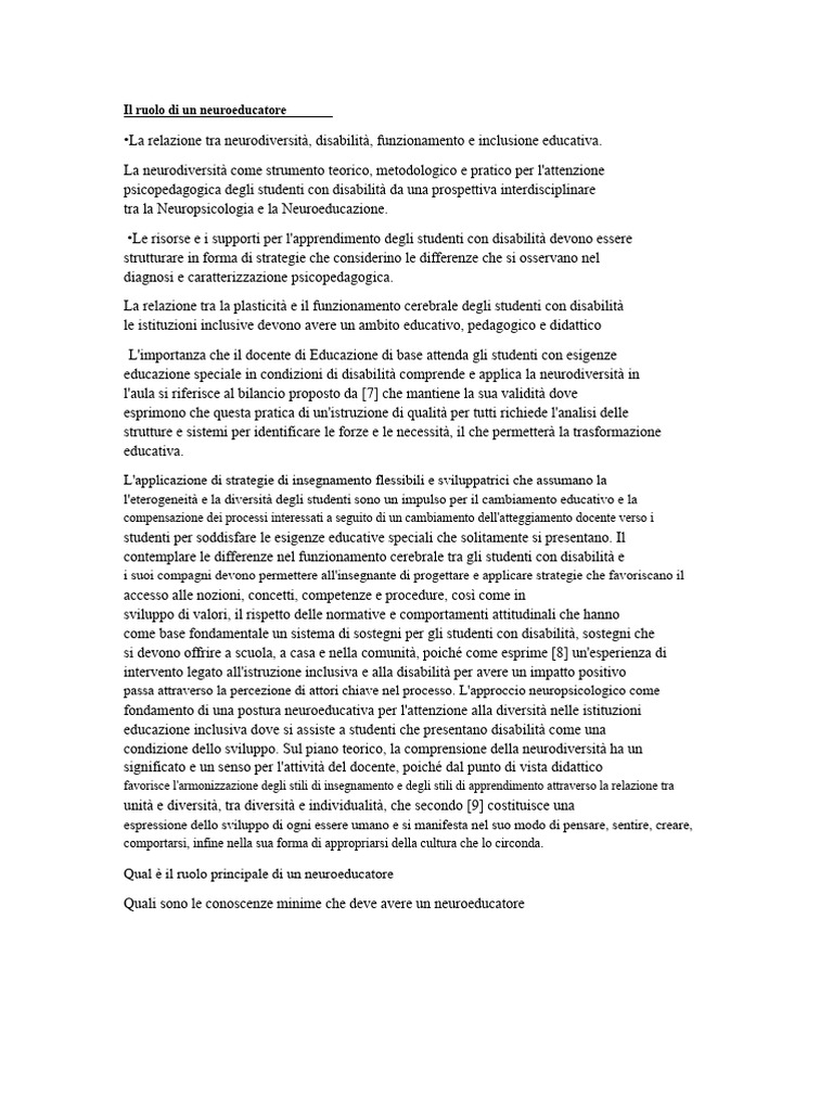 Il Ruolo Di Un Neuroeducatore | PDF