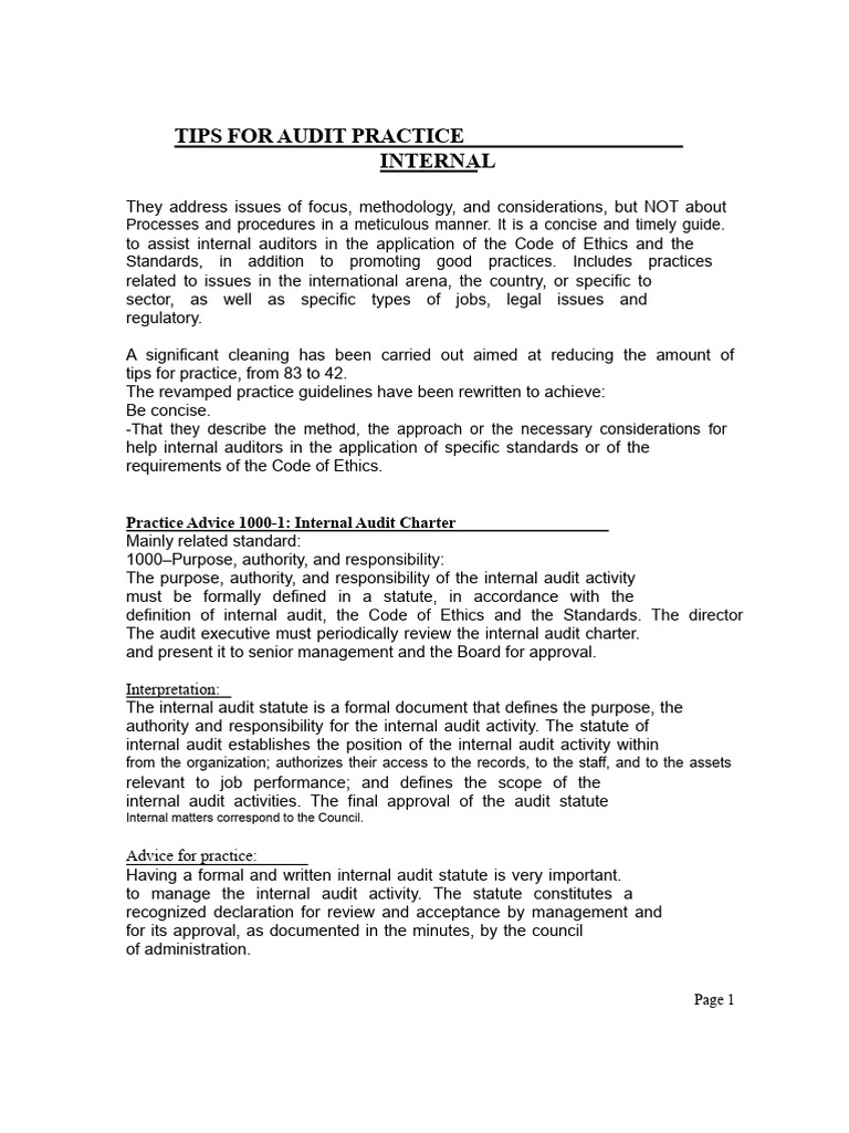 Internal Audit Practice Tips Guide | PDF | Internal Audit | Audit