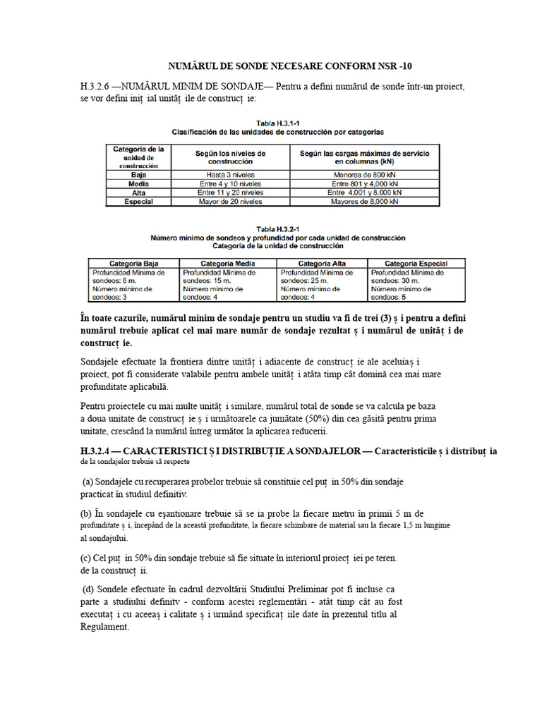 Numărul de Sondaje Necesare Conform NSR | PDF
