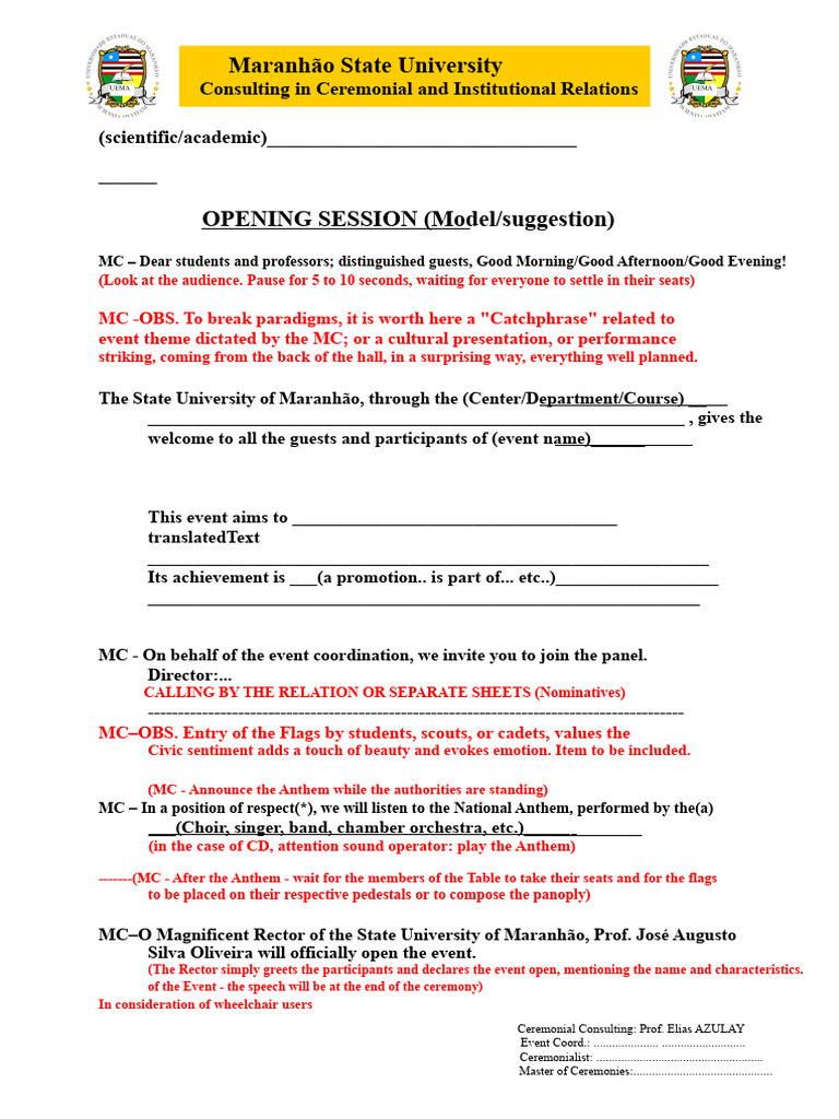 Event Opening Script Model | PDF