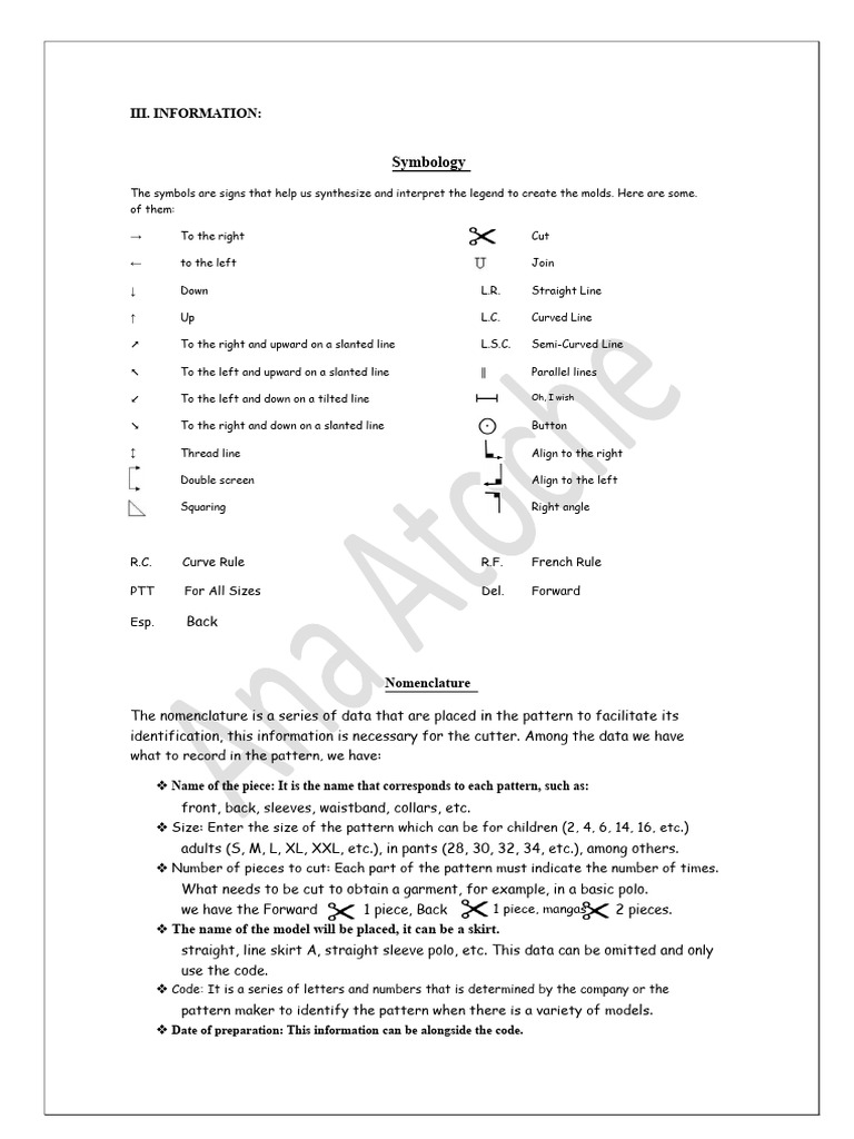 Symbolism and nomenclature in pattern making | PDF | Clothing