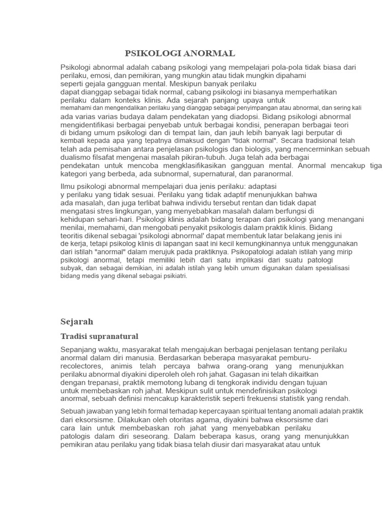 PSIKOLOGI ANORMAL | PDF