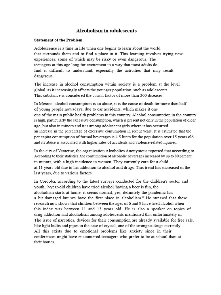 Alcoholism in Adolescents (Problem Statement) | PDF | Adolescence ...