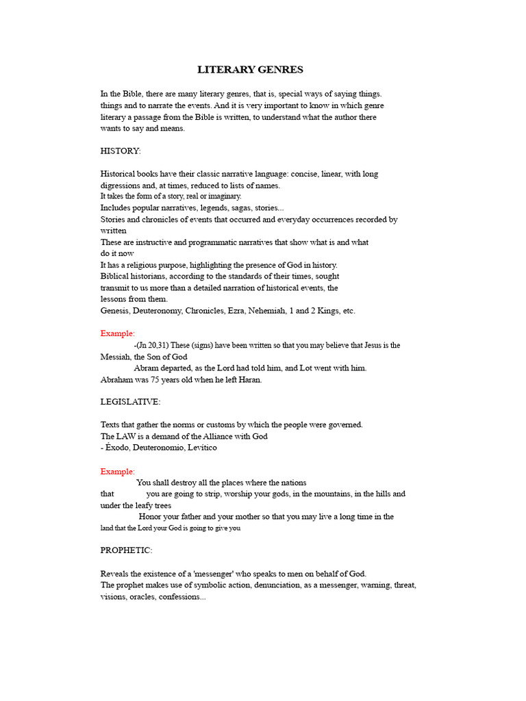 Literary Genres of The Bible | PDF | Bible | Book Of Revelation