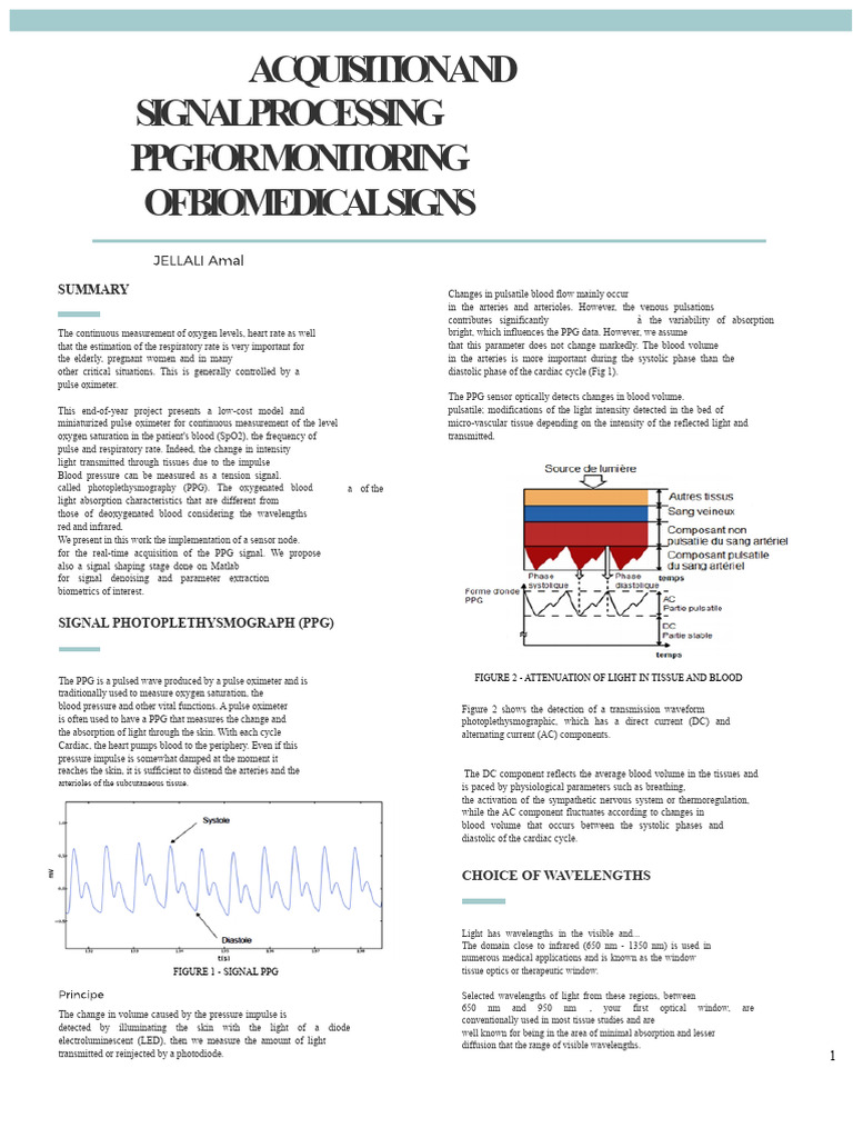 Acquisition and Processing of A PPG Signal For Monitoring Biomedical ...