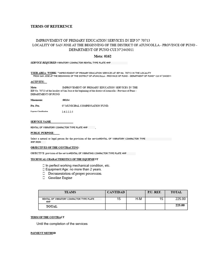 TERMS OF REFERENCE Compactor 1 | PDF