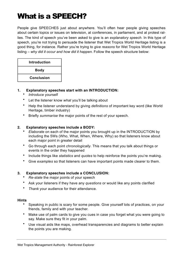 How to Structure an Explanatory Speech | PDF | Career & Growth ...