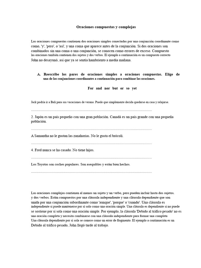 Oraciones compuestas y complejas explicadas | PDF | Oración ...