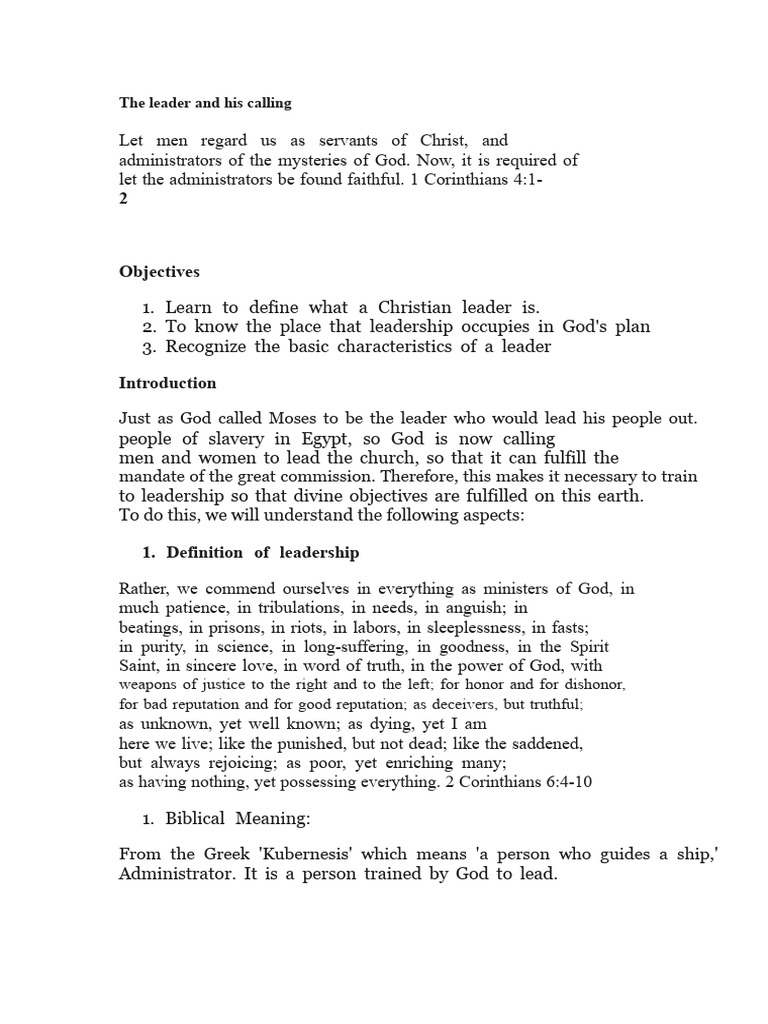 1 The Leader and His Calling | PDF | God In Christianity | Leadership