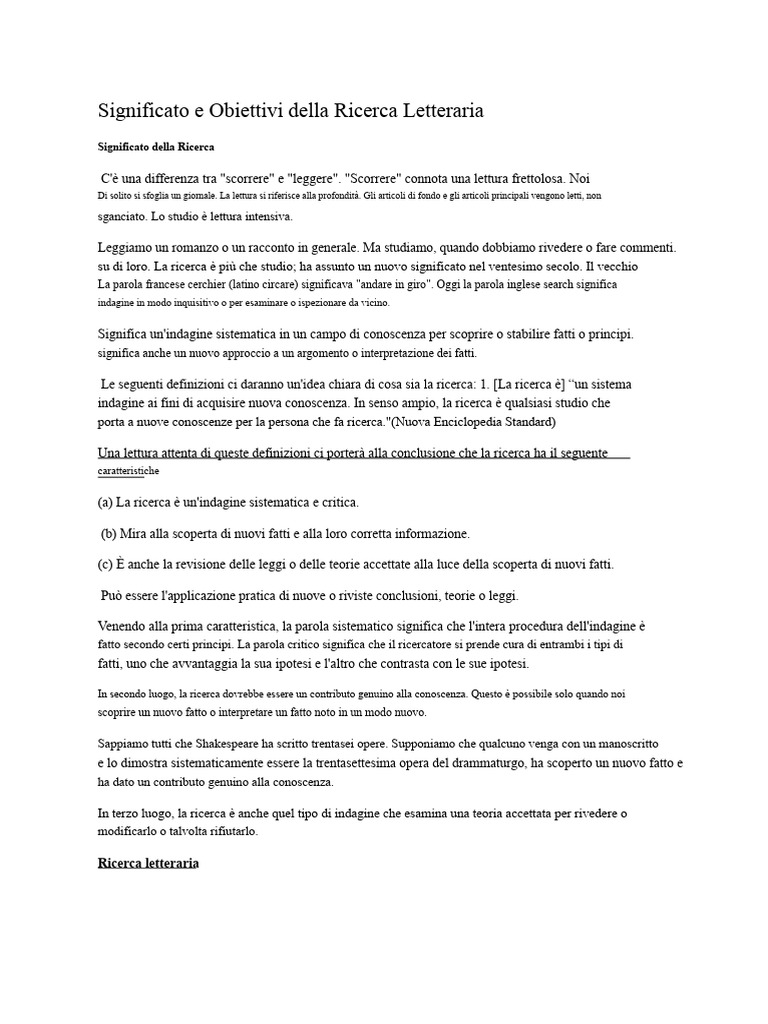 Significato e Obiettivi Della Ricerca Letteraria | PDF