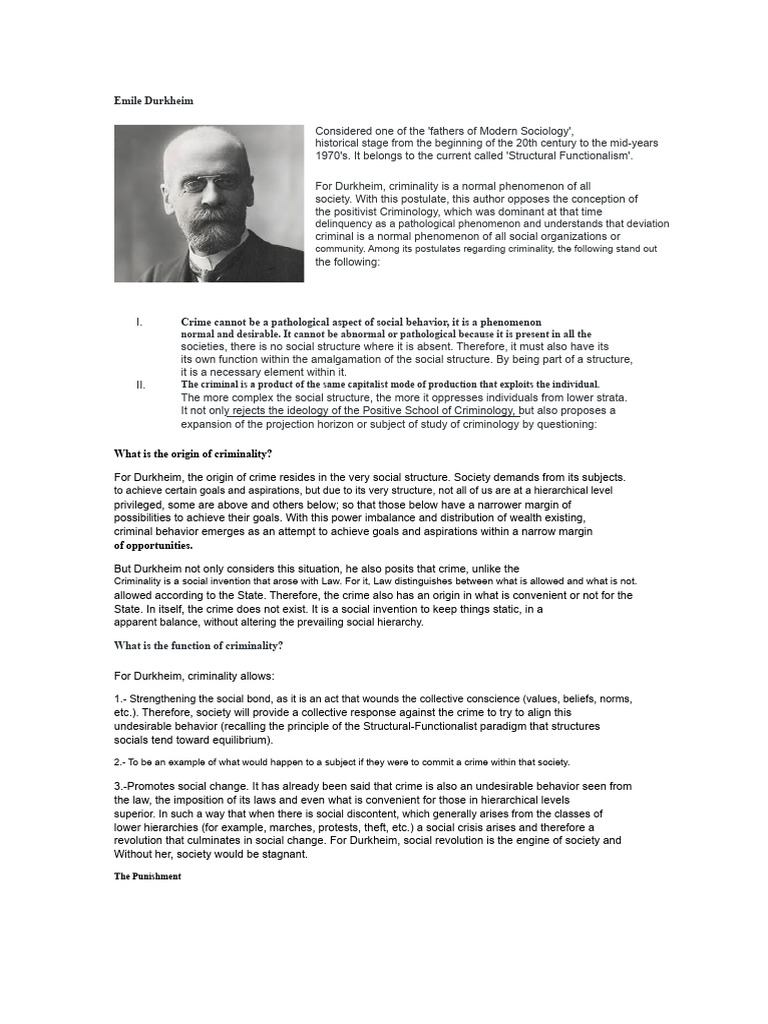 Durkheim's Functionalism and Crime | PDF | Criminology | Crimes