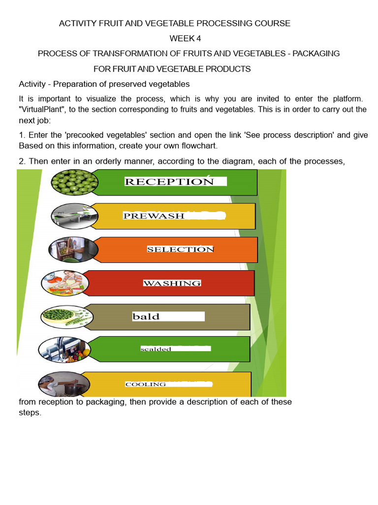 Fruit and Vegetable Processing Steps | PDF | Vegetables