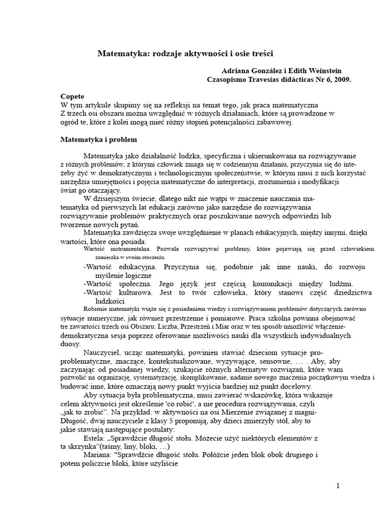 Edith Weinstein Matematyka - Typ.zajęć.i.kierunek - Treści | PDF