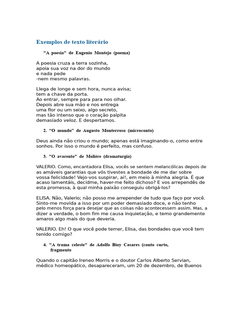 Exemplos de Textos Literários Diversos | PDF | Lolita | Contos