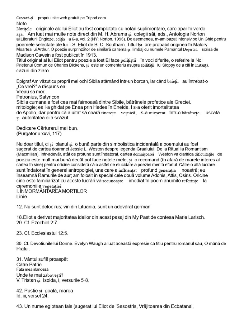 Notele de Subsol Ale Poemului Pământul Pustiu | PDF