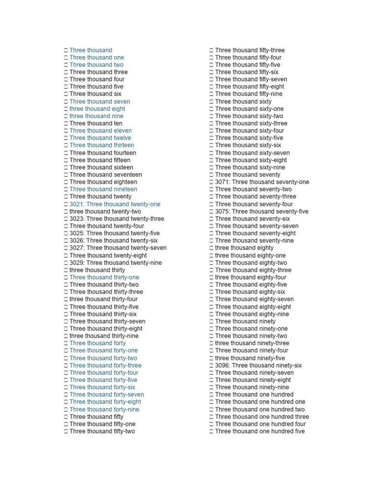 Numbers From 3000 To 5000 | PDF