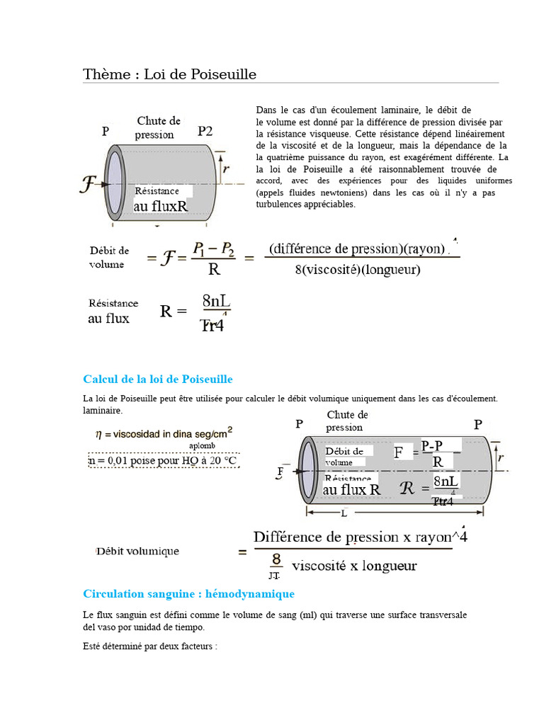 Loi de Poiseuille et flux sanguin | PDF | Hémodynamique | Pression