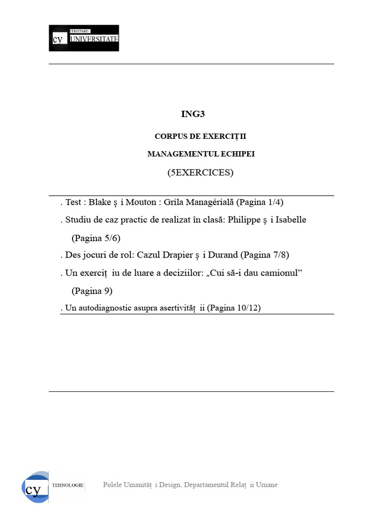 2022 - ING 3 - Corpul de Exerciții Managementul Echipei | PDF