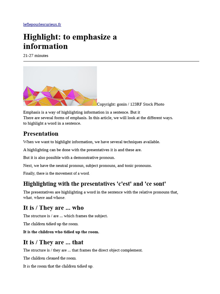 Emphasizing Information in French Grammar | PDF | Pronoun | Linguistics