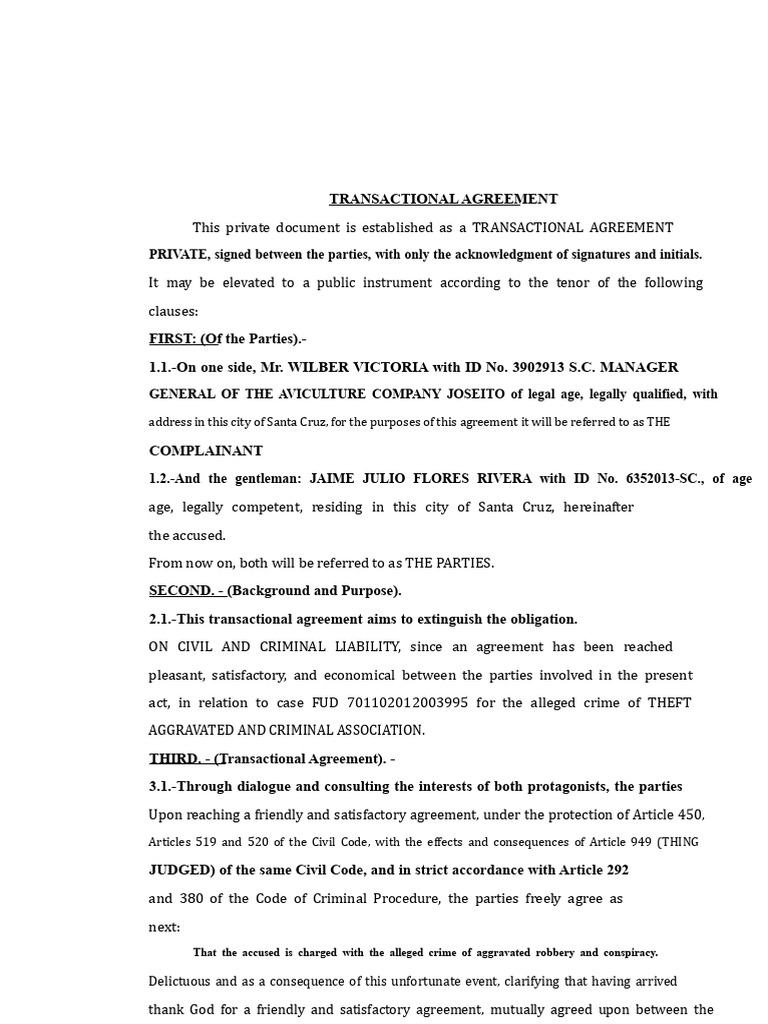 Private Transactional Agreement for Theft Case | PDF | Common Law | Justice