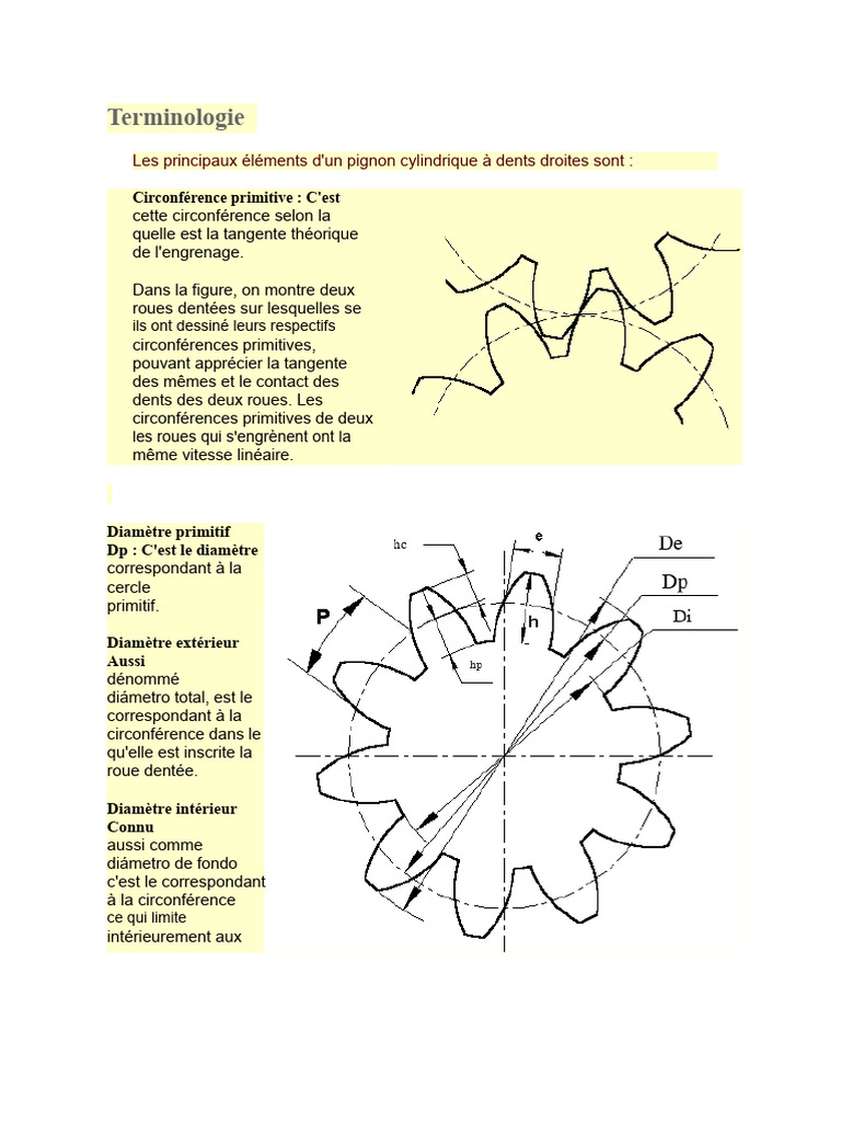 Diamètre Primitif des Pignons et Engrenages PDF Géométrie — free download