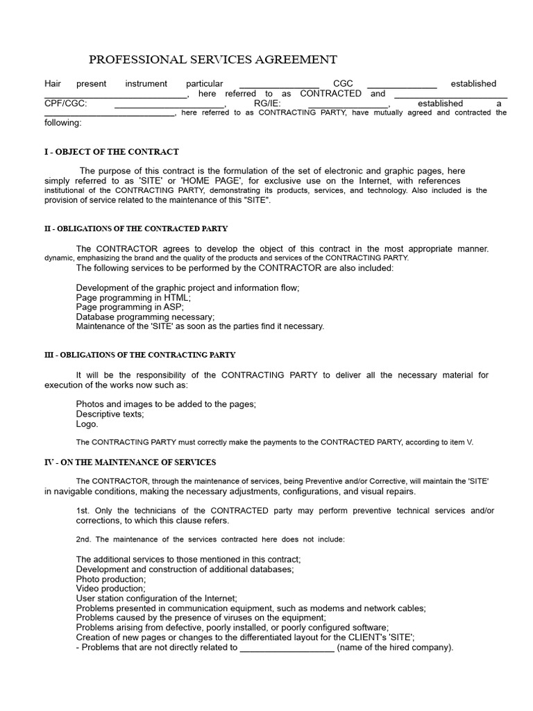 Professional Services Agreement for Website Development | PDF | Web ...
