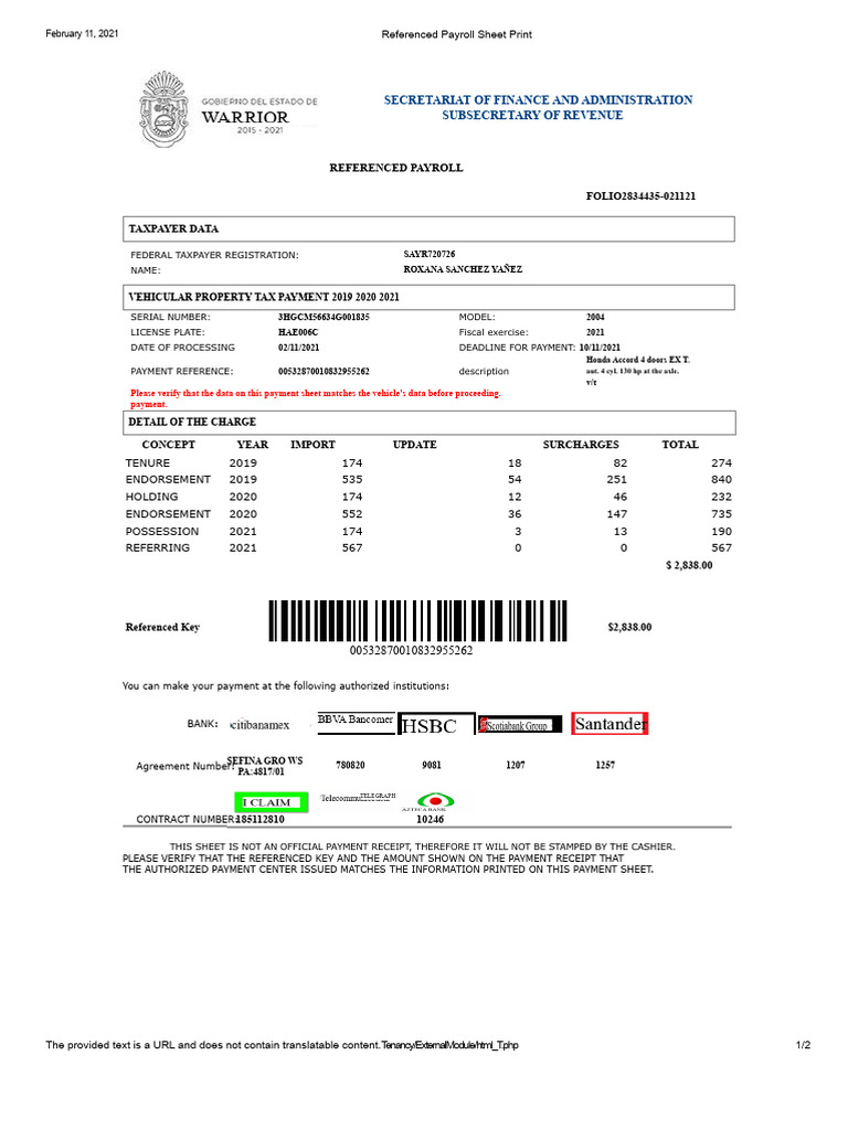 Vehicle Tax Payment Instructions 2021 | PDF | Receipt | Identity Document