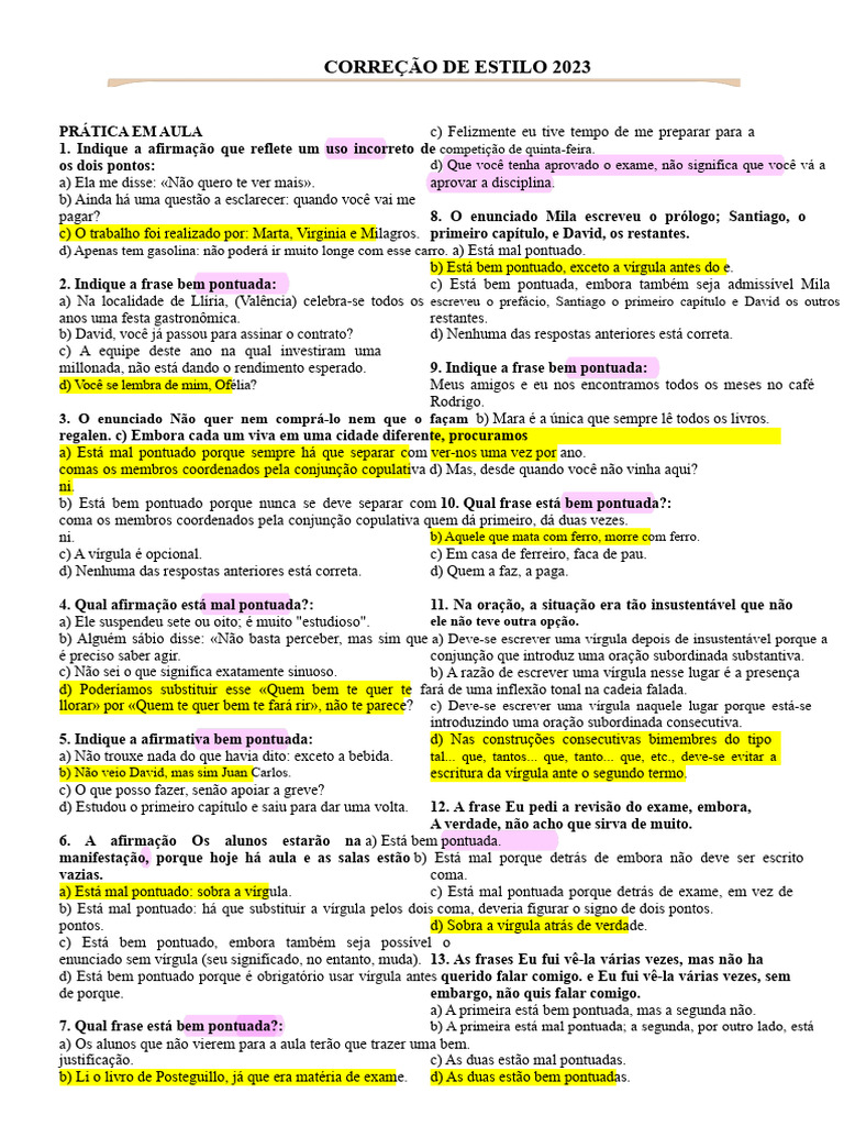 Correção de Estilo: Pontuação e Frases | PDF | Assunto (gramática ...