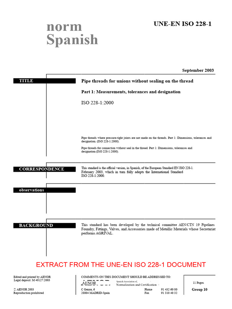 Une en Iso 228 Ext - Spanish Standard | PDF | Pipe (Fluid Conveyance ...