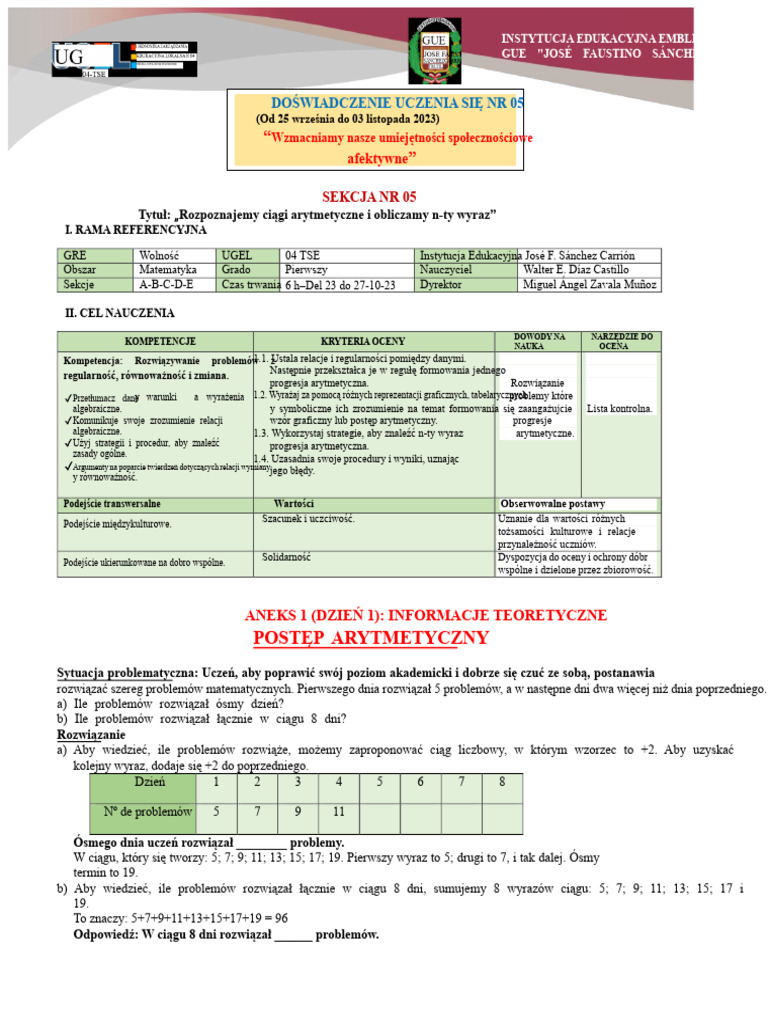 EDA 5 - SESJA 5 - MAT 1º - 2023 - postępy arytmetyczne. | PDF
