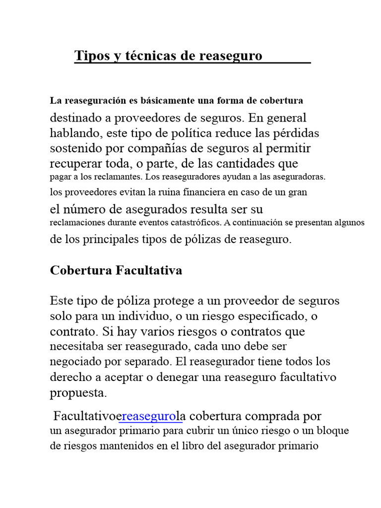 Tarificación del Reaseguro: Tipos y Técnicas | PDF | Reaseguro | Seguro