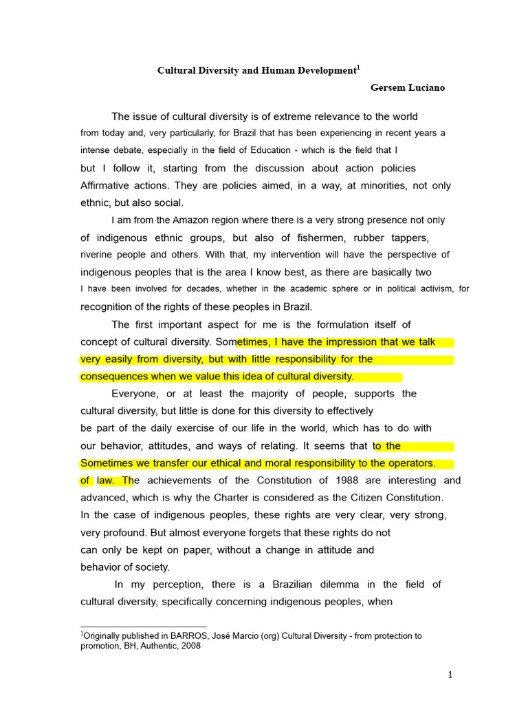 Cultural Diversity and Indigenous Rights | PDF | Multiculturalism ...