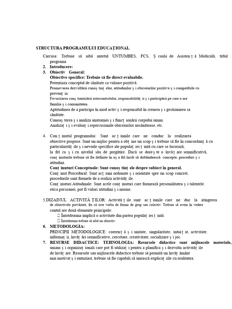 Structura Programului Educațional | PDF
