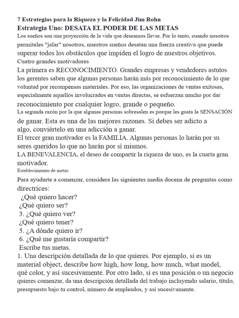 7 Estrategias para La Riqueza y La Felicidad Por Jim Rohn | PDF ...