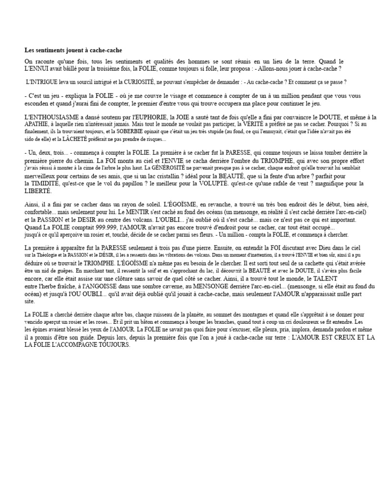 Les sentiments et le jeu de cache-cache | PDF
