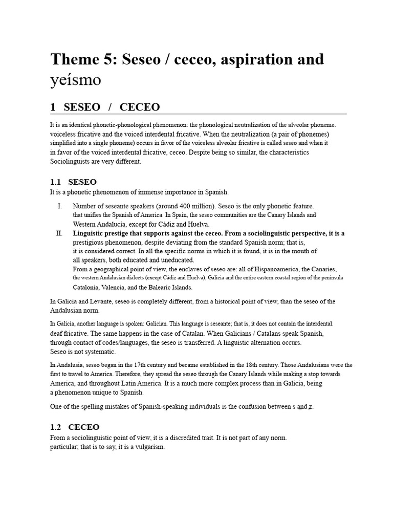 Seseo vs. Ceceo in Spanish Phonetics | PDF | Phoneme | Languages